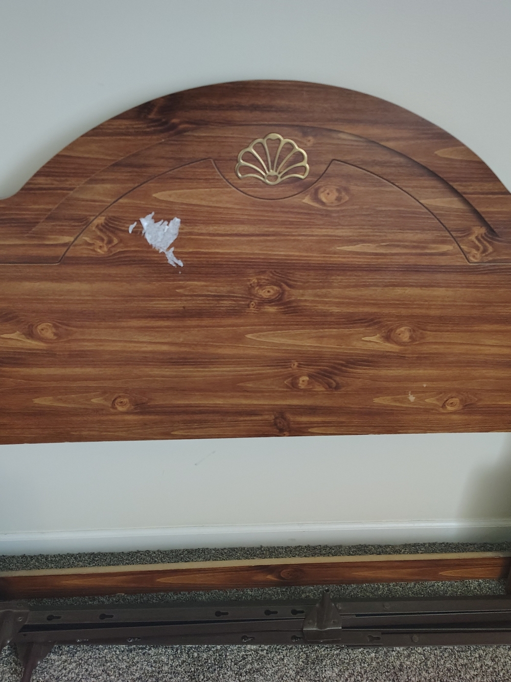 Woodgrain Half-Moon Wall Headboard Panel in Brown